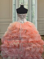 Inexpensive Sweetheart Sleeveless Lace Up 15 Quinceanera Dress Watermelon Red Organza