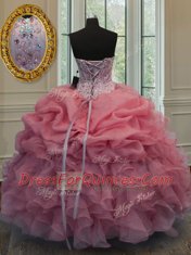 Pick Ups Sweetheart Sleeveless Lace Up 15th Birthday Dress Watermelon Red Organza