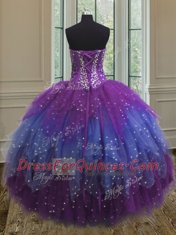 Dramatic Multi-color Sleeveless Floor Length Beading and Ruffles and Sequins Lace Up Quinceanera Dress