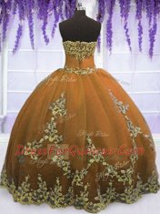 Brown Strapless Neckline Appliques Quinceanera Dress Sleeveless Zipper