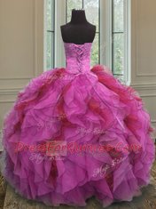 Organza Sleeveless Floor Length Sweet 16 Quinceanera Dress and Ruffles and Sequins