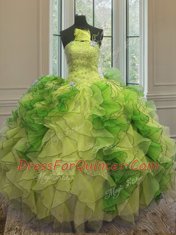 Strapless Sleeveless Vestidos de Quinceanera Floor Length Beading and Ruffles Multi-color Organza