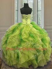Strapless Sleeveless Vestidos de Quinceanera Floor Length Beading and Ruffles Multi-color Organza