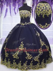 Navy Blue Zipper Quinceanera Dresses Appliques Sleeveless Floor Length