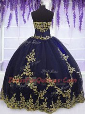 Navy Blue Zipper Quinceanera Dresses Appliques Sleeveless Floor Length