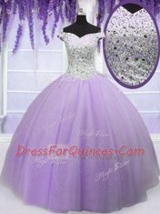 Artistic Off the Shoulder Short Sleeves Beading Lace Up Sweet 16 Quinceanera Dress