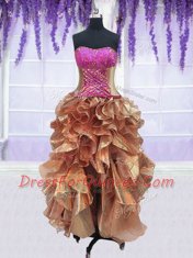 Four Piece Sleeveless Floor Length Embroidery and Ruffles Lace Up Sweet 16 Dress with Orange