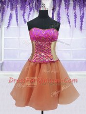 Four Piece Sleeveless Floor Length Embroidery and Ruffles Lace Up Sweet 16 Dress with Orange