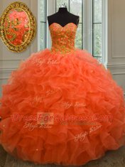 Extravagant Ball Gowns Ball Gown Prom Dress Orange Red Sweetheart Organza Sleeveless Floor Length Lace Up