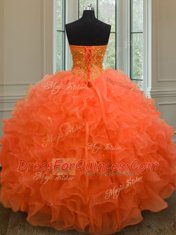 Extravagant Ball Gowns Ball Gown Prom Dress Orange Red Sweetheart Organza Sleeveless Floor Length Lace Up