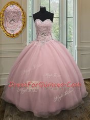 Sleeveless Lace Up Floor Length Beading and Belt Sweet 16 Dress