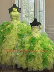 Multi-color Organza Lace Up Quinceanera Dresses Sleeveless Floor Length Beading and Ruffles