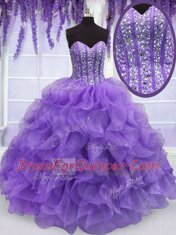 Wonderful Lavender Sleeveless Beading and Ruffles Floor Length Vestidos de Quinceanera