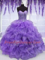 Wonderful Lavender Sleeveless Beading and Ruffles Floor Length Vestidos de Quinceanera