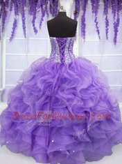 Wonderful Lavender Sleeveless Beading and Ruffles Floor Length Vestidos de Quinceanera
