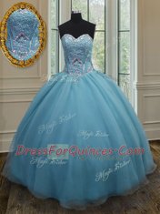 Popular Baby Blue Quinceanera Gown Military Ball and Sweet 16 and Quinceanera and For with Beading Sweetheart Sleeveless Lace Up
