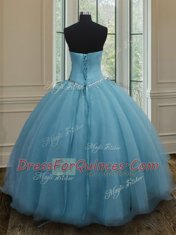 Popular Baby Blue Quinceanera Gown Military Ball and Sweet 16 and Quinceanera and For with Beading Sweetheart Sleeveless Lace Up