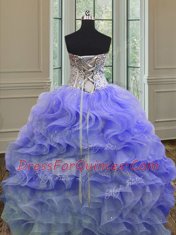 Free and Easy Lavender Sleeveless Beading and Ruffles Floor Length Sweet 16 Dresses