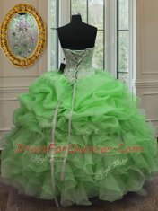 Wonderful Lace Up Vestidos de Quinceanera Beading and Ruffles and Pick Ups Sleeveless Floor Length