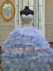 Noble Beading and Ruffles Sweet 16 Dresses Lavender Lace Up Sleeveless Floor Length