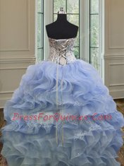 Noble Beading and Ruffles Sweet 16 Dresses Lavender Lace Up Sleeveless Floor Length