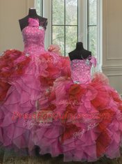 Sweet Multi-color Strapless Lace Up Beading and Ruffles Ball Gown Prom Dress Sleeveless