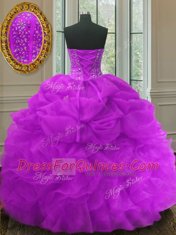 Comfortable Fuchsia Sleeveless Floor Length Beading and Ruffles and Pick Ups Lace Up Vestidos de Quinceanera