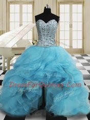 Glamorous Three Piece Sleeveless Lace Up Floor Length Beading and Ruffles 15 Quinceanera Dress