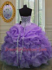 Customized Pick Ups Sweetheart Sleeveless Lace Up 15th Birthday Dress Lavender Organza