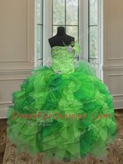 Strapless Sleeveless Organza Quinceanera Dress Beading and Ruffles Lace Up