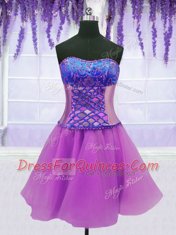 Attractive Four Piece Purple Ball Gowns Embroidery and Ruffles Vestidos de Quinceanera Lace Up Organza Sleeveless Floor Length