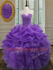 Delicate Floor Length Lace Up Quinceanera Gowns Lavender for Military Ball and Sweet 16 and Quinceanera with Beading and Ruffles
