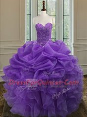 Delicate Floor Length Lace Up Quinceanera Gowns Lavender for Military Ball and Sweet 16 and Quinceanera with Beading and Ruffles