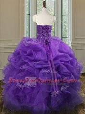 Delicate Floor Length Lace Up Quinceanera Gowns Lavender for Military Ball and Sweet 16 and Quinceanera with Beading and Ruffles