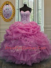 Amazing Pick Ups Floor Length Ball Gowns Sleeveless Rose Pink 15 Quinceanera Dress Lace Up
