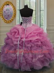 Amazing Pick Ups Floor Length Ball Gowns Sleeveless Rose Pink 15 Quinceanera Dress Lace Up