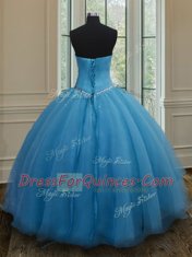 Noble Sweetheart Sleeveless 15 Quinceanera Dress Floor Length Beading and Belt Baby Blue Organza