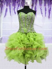 Four Piece Floor Length Yellow Green Ball Gown Prom Dress Organza Sleeveless Beading and Ruffles