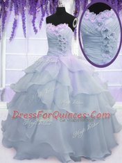 Sleeveless Ruffled Layers and Ruching and Hand Made Flower Lace Up Quinceanera Dresses