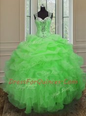 Flirting Straps Zipper Quinceanera Gown Beading and Ruffles Sleeveless Floor Length