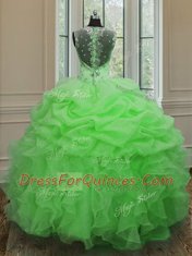 Flirting Straps Zipper Quinceanera Gown Beading and Ruffles Sleeveless Floor Length