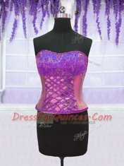 Four Piece Strapless Sleeveless Organza Sweet 16 Dresses Embroidery and Ruffles Lace Up