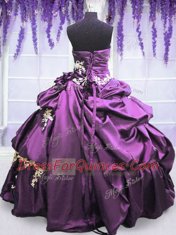 Fashion Strapless Sleeveless Ball Gown Prom Dress Floor Length Appliques and Pick Ups Purple Taffeta