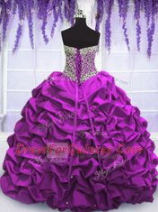 Beauteous Beading and Sequins and Pick Ups 15th Birthday Dress Purple Lace Up Sleeveless Floor Length