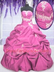 Rose Pink Sleeveless Appliques and Pick Ups Floor Length Quinceanera Gowns