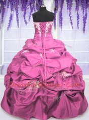 Rose Pink Sleeveless Appliques and Pick Ups Floor Length Quinceanera Gowns