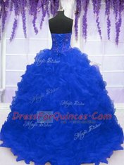 Strapless Sleeveless Organza 15 Quinceanera Dress Beading and Ruffles Brush Train Lace Up