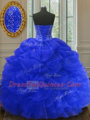Floor Length Lace Up Sweet 16 Dresses Royal Blue for Military Ball and Sweet 16 and Quinceanera with Beading and Ruffles and Pick Ups