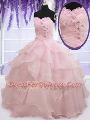 Deluxe Organza Sweetheart Sleeveless Lace Up Ruffled Layers Vestidos de Quinceanera in Baby Pink