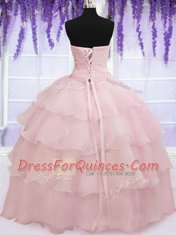 Deluxe Organza Sweetheart Sleeveless Lace Up Ruffled Layers Vestidos de Quinceanera in Baby Pink